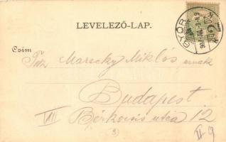 Győr, Radó tér, háttérben a zsinagóga. Polgár Bertalan kiadása