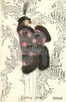 Boldog Újévet! / Art Nouveau lady, B.K.W.I. 3090-2. s: Mela Koehler (EK)