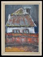 Börcsök jelzéssel: Falusi ház, akvarell, papír, üvegezett fa keretben, 29×20 cm