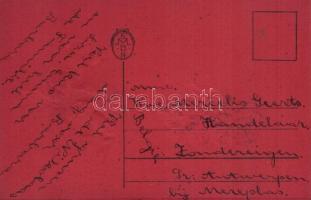 4 db régi vörös lapú dombornyomott krampuszos üdvözlőlap / 4 pre-1945 red postcards with embossed Kr...
