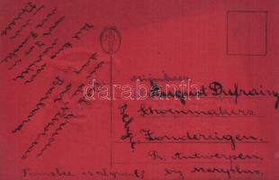4 db régi vörös lapú dombornyomott krampuszos üdvözlőlap / 4 pre-1945 red postcards with embossed Kr...