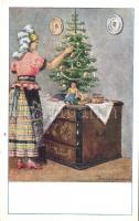 3 db RÉGI használatlan karácsonyi művészlap Biczó szignóval / 3 pre-1945 unused Christmas art postca...