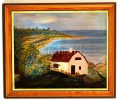 Rudnay jelzéssel: Ház a vízparton, olaj, vászon, fa keretben, 31,5×39,5 cm