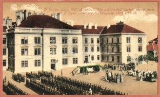 1913 Győr, Frigyes főherceg laktanya, a lipcsei csata 100. évfordulójának alkalmából tartott tábori mise az udvaron