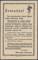 1934 Bp., Értesítő szórólap I. kerület Vérmező utcai borkimérés megnyitásáról, hajtott