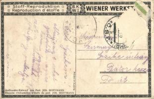 Art Nouveau lady. Stoff-Reproduktion, B.K.W.I. Wiener Werkstätte, Stoffmuster-Entwurf von Prof. Jos....