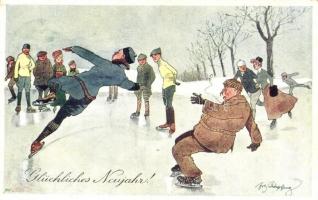 Glückliches Neujahr! / Ice skating. B.K.W.I. 556-4. s: Fritz Schönpflug