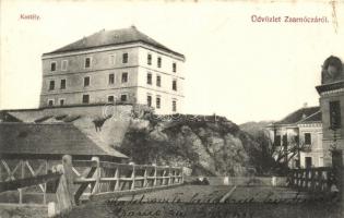 Zsarnóca, Zarnovica; kastély, híd. Fuszek György kiadása / castle, bridge / Schloss, Brücke