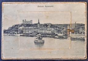 ~1900 Pozsony, Pressburg, Bratislava; Bediene Dich allein. vastag fa leporellolap / thick wooden leporellocard (kopott / worn)