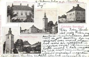 Barót, Baraolt; Állami polgári fiú iskola, Katolikus templom és népiskola, Fő tér, községház, Gáspár Antal üzlete / school, shop, town hall, church, main square (EK)