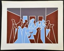 Lukács Tibor (1960-): Utolsó vacsora. Szitanyomat, papír, jelzett, foltos, 29×41 cm