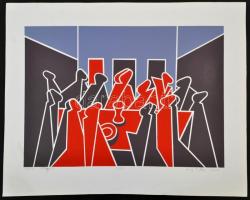 Lukács Tibor (1960-): Utolsó vacsora. Szitanyomat, papír, jelzett, foltos, 29×41 cm