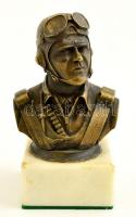 Hans-Ulrich Rudel (1916-1982) Stuka-pilóta mellszobra, bronz, alabástrom talapzaton, m: 13 cm