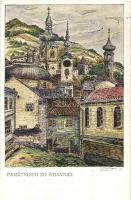 Selmecbánya, Banská Stiavnica; Városképes művészlap. A. Joerges kiadása / town-view art postcard. artist signed