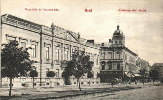 Arad, Andrássy tér, Megyeház és Neuman-ház, üzletek / square, county hall, shops (EK)