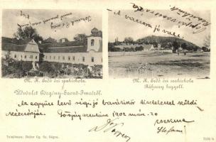 Görgényszentimre, Gurghiu; M. kir. erdőőri szakiskola, Rákóczy-hegy. Heiter kiadása / forestry school, mountain