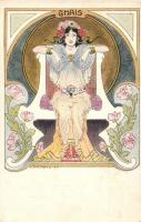 Thais. French Art Nouveau lady art postcard s: E. Louis-Lessieux