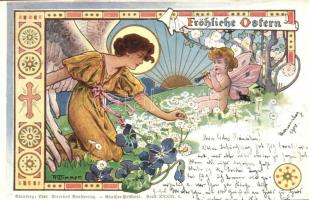Fröhliche Ostern / Easter Art Nouveau greeting art postcad. Theo. Stroefers Kunstverlag Künstler-Postkarte Serie XXXIII. 2. s: A. Wimmer