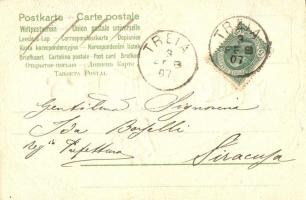 Art Nouveau lady art postcad. Emb. litho