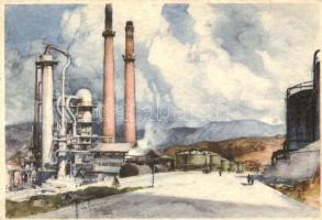 Trieste, Aquilinia. Raffineria Aquila / refinery. artist signed (EK)