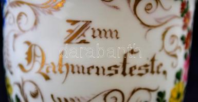Kézzel festett német névnapi emlék bögre, kopott, jelzett (S), felirattal, m:8,5 cm