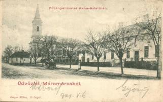 Aknaszlatina, Slatinské Doly, Solotvyno; Főbányahivatal, templom, utcakép / mine office, church, street (EK)