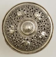 Mianmar. Ezüst cukordoboz áttört díszítéssel, elefánt dísszel. / Silver bonbonniere with elephant de...