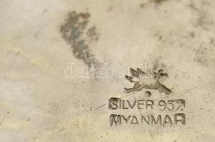 Mianmar. Ezüst cukordoboz áttört díszítéssel, elefánt dísszel. / Silver bonbonniere with elephant de...