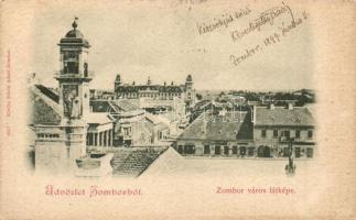1899 Zombor, Sombor; látkép, Kahn H. és Kaufman S. üzlete / panorama view with shops (EK)