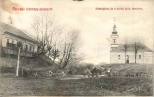 Halmágycsúcs, Varfurile; Községháza, Görög katolikus temlplom / town hall, church