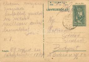 1940 Wartheimer Géza zsidó KMSZ (közérdekű munkaszolgálatos) levele a székelykeresztúri munkatáborból. 204/3. / WWII Letter from a Jewish labor serviceman in the labor camp of Cristuru Secuiesc. Judaica (EK)