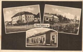 Gálszécs, Secovce; piac, Járási hivatal, Schwimmer üzlete / market, town hall, shops, square  (EK)