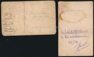 cca 1920-1930 A pesterzsébeti focicsapat, 2 db fotó, hátuljukon feliratozva, az egyik hátulján aláír...