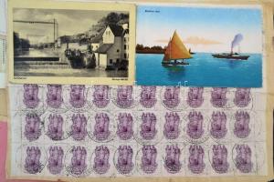 Vegyes papírrégiség tétel, kb. 80-100 db, közte okmányok, képeslapok, számlák, prospektusok, képesla...