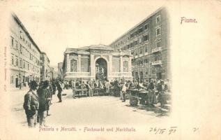 1898 Fiume, Pesceria e Mercatti / Fischmarkt und Markthalle / halpiac és vásárcsarnok, árusok / fish market and market place, vendors (EK)