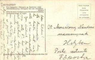 Budapest VI. Oktogon és Andrássy út este, Winter szén, fa és kox, Váncza és Steiner keksz, Orion Izz...