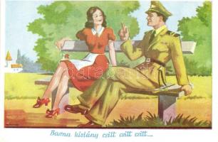 5 db humoros katonai repülős művészlap, Bernáth és Klaudinyi aláírásaival, ejtőernyő, pilóták / 5 Hu...