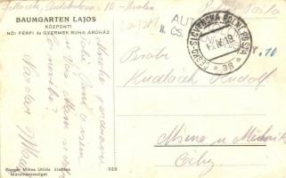 Zólyom, Zvolen; Baumgarten Lajos központi áruháza + Autokolonia II. Cs. Polní Brigady / shop (EK)