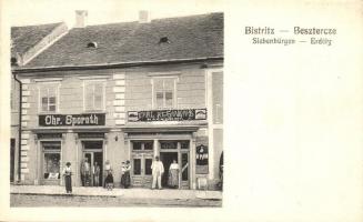 Beszterce, Bistritz, Bistrita; Chr. Sporeth és Carl Klemens üzlete. Jos. Drotleff / shops