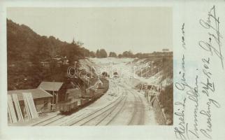 1902 Pozsony, Pressburg, Bratislava; vasúti alagút építés közben vagonokkal / construction of the railway tunnel with wagons. photo