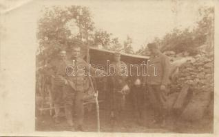 4 db régi osztrák-magyar katonai fotó képeslap, 3 az első világháborúból: tábori konyha, lövészárok ...