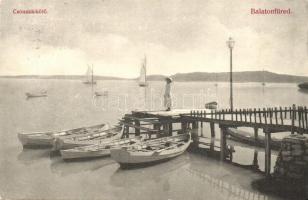 Balatonfüred, Csónak kikötő, vitorlások. Grüner Simon kiadása (EK)