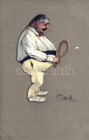 Tennis playing man. Gustav Röttig art postcard s: Pirkhoff (EK)