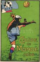 1938 Coupe du Monde. Labdarúgó világbajnokság reklámlapja, a hátoldalon aláírásokkal / FIFA World Cup of 1938, autographs on the backside. litho, So. Stpl s: Joe Bridge (fa)