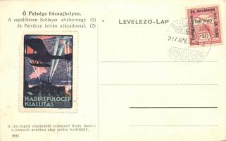 Őfelsége Ferenc József Bécsújhelyen, A repülőtéren Schleyer altábornagy és Petróczy István százados;...