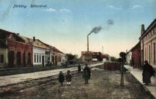 Párkány, Stúrovó; Rákóczi út, háttérben gyárral, Drozdy Aladár üzlete / street view with factory, shop (fl)