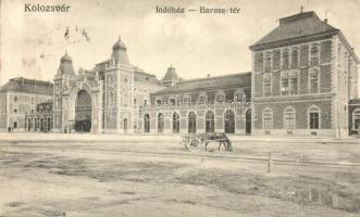 Kolozsvár, Cluj; Vasútállomás, Baross tér / railway station, square (EK)