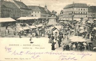 Zagreb, Agram; Jelacicev trg / square with market and vendors