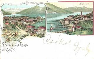 Lago di Como, Menaggio, Bellagio. Art Nouveau, floral, litho