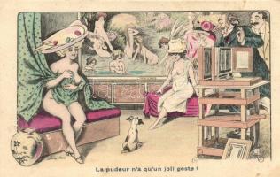 La pudeur na quun joli geste! / French erotic art postcard s: Xavier Sager